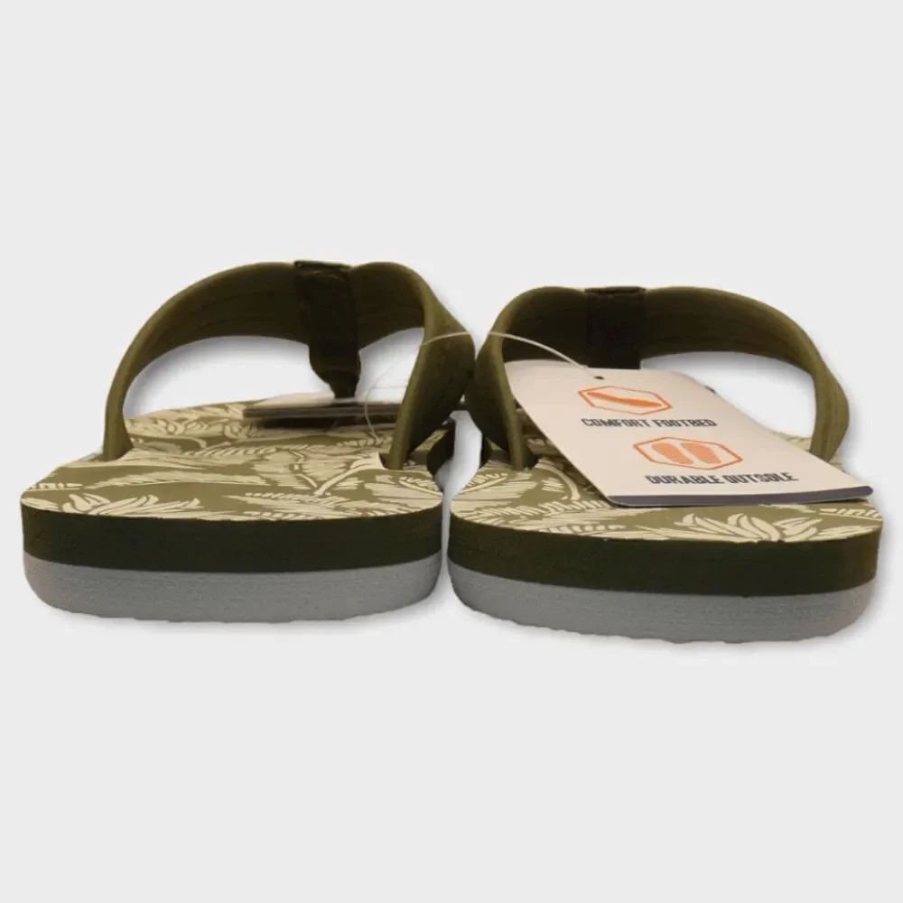 Dockers Premium Flip Flops Green Tropical Palm Print Youth L 2-3 Sandals